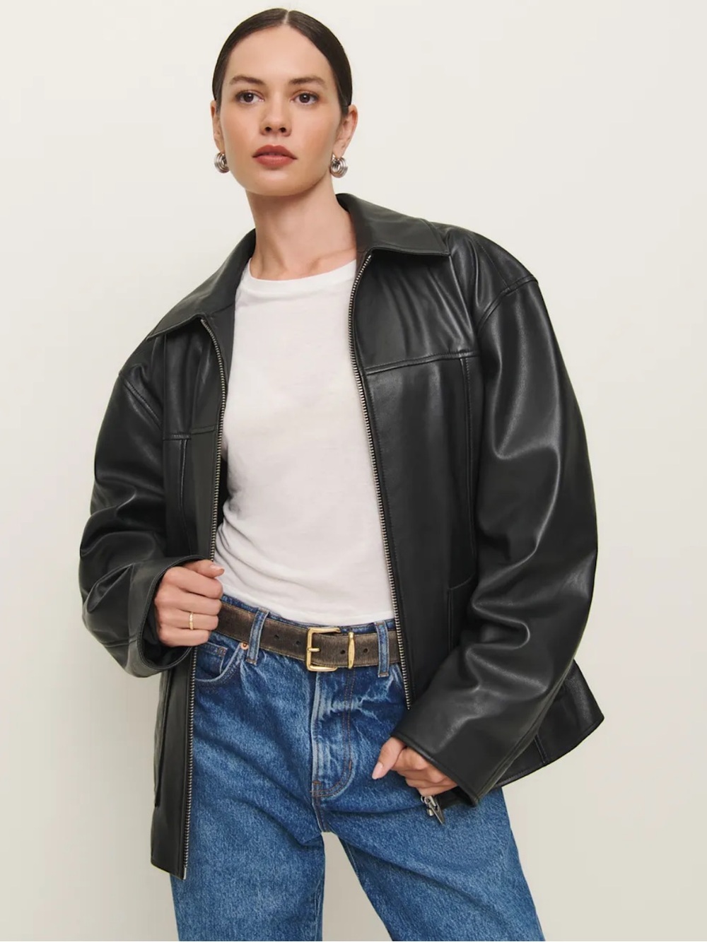 Reformation Veda Bennett Oversized Leather Bomber L New - Picture 4 of 5